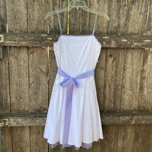 White Dress with Lavender sash, size Medium
